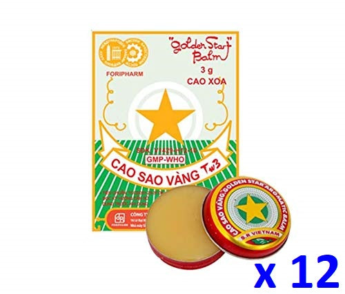 12 x Golden Star Balm Cao Sao Vang – Vietnamese All-Natural Aromatic Herbal Balm, 3g Tins