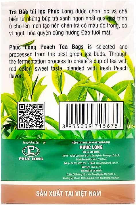 3 x Box of 25 bags x 2g  Phuc Long Tea Bag - Peach Flavored Tea - Trà Túi Lọc Hương Đào (U.S Seller)