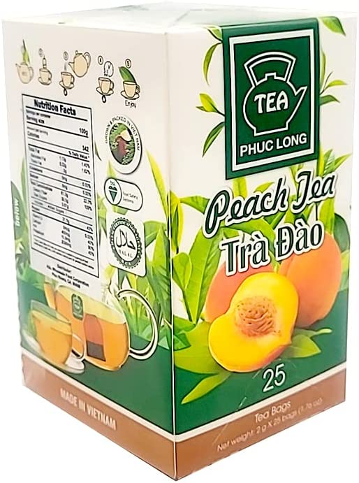 3 x Box of 25 bags x 2g  Phuc Long Tea Bag - Peach Flavored Tea - Trà Túi Lọc Hương Đào (U.S Seller)