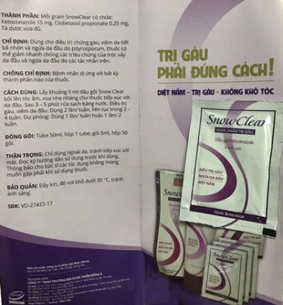 SnowClear - Duoc Pham Tri Gau, Diet Nam, Ngua Da Dau - Treatment of dandruff, seborrheic ermatitis and pruritus on the scalp caused by pityrosporum