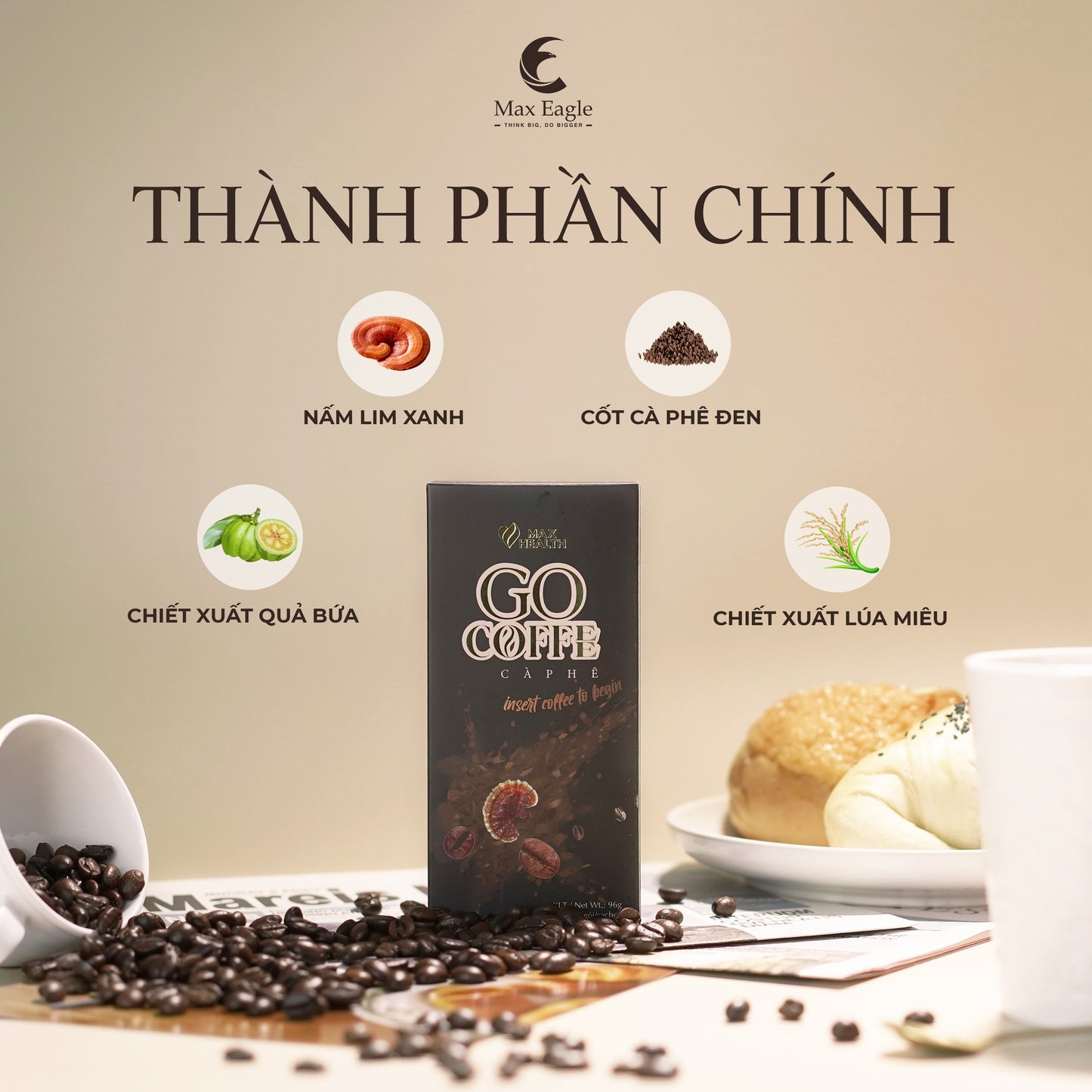 Go Coffee (12 packs/ box) - Cà Phê Giảm Cân Nấm Lim Xanh