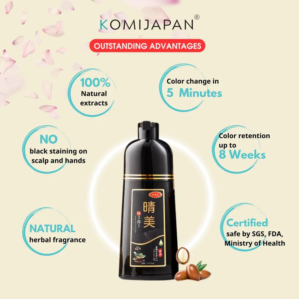 KomiJapan Authentic Japanese Hair Dye Shampoo - Sealing 500ml Nourishing Formula with Argan Oil & Ginseng