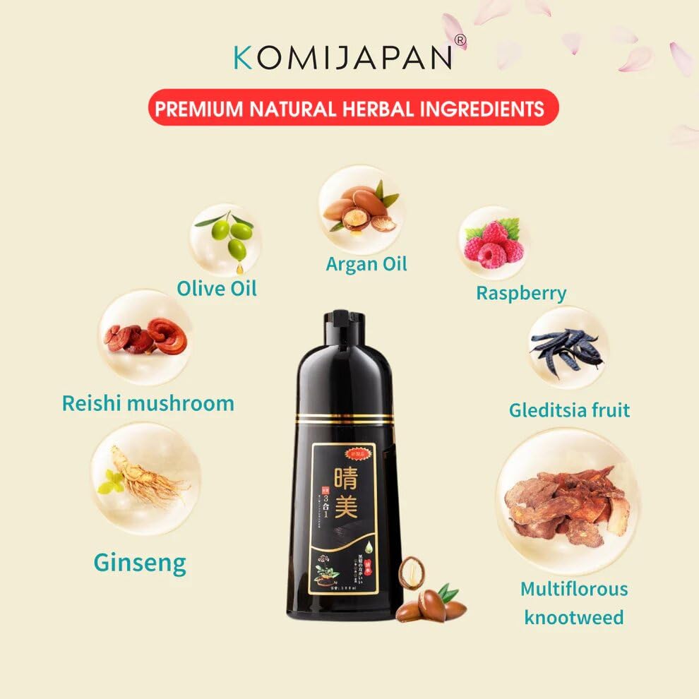 KomiJapan Authentic Japanese Hair Dye Shampoo - Sealing 500ml Nourishing Formula with Argan Oil & Ginseng