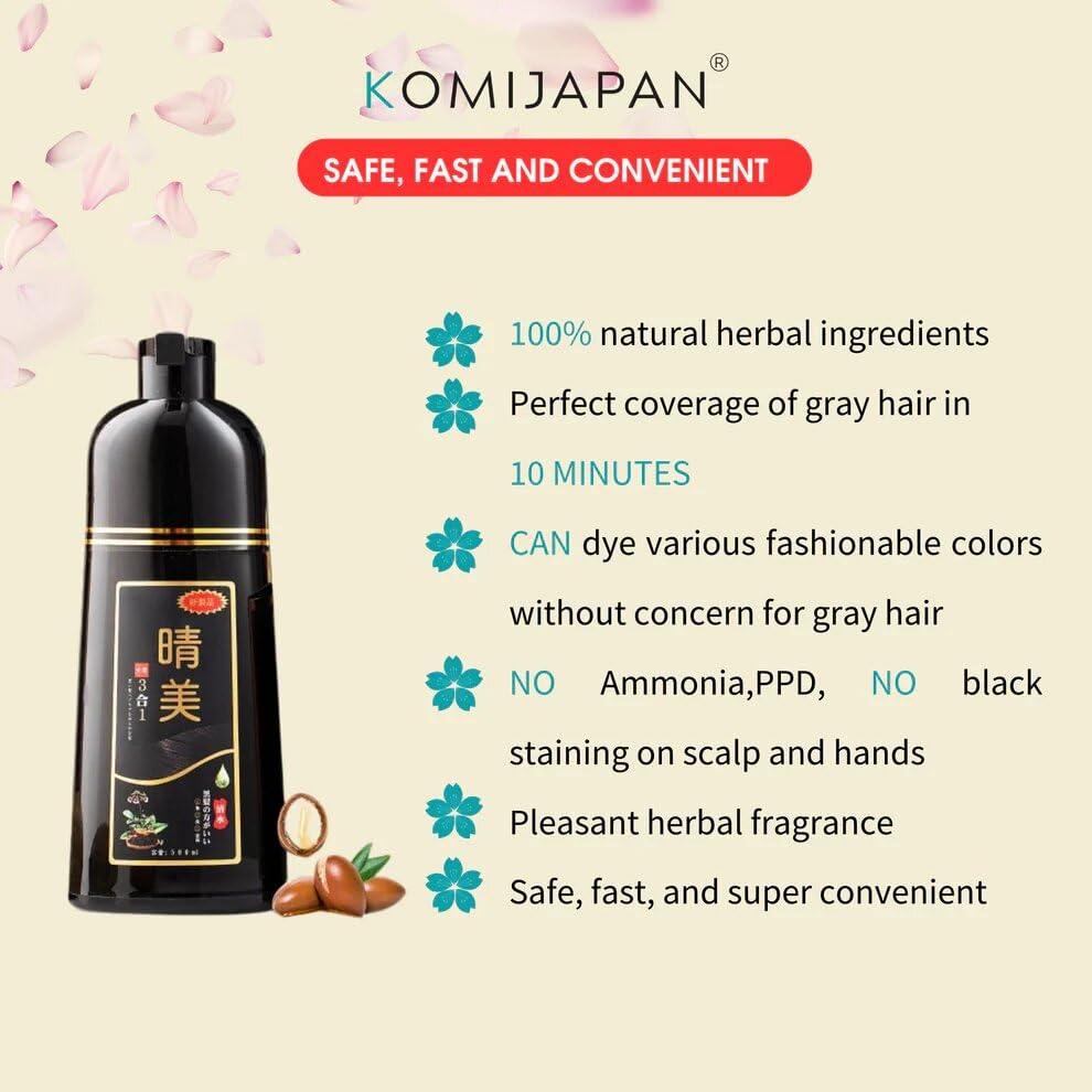 KomiJapan Authentic Japanese Hair Dye Shampoo - Sealing 500ml Nourishing Formula with Argan Oil & Ginseng