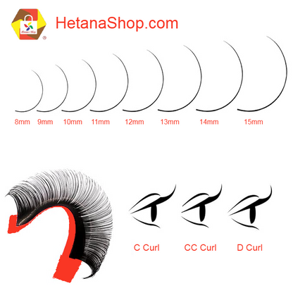 Hetana's Shop Classic Individual Lash Extensions 0.07 C/D Curl 8-15mm Single Length Tray, Premium Silk Eyelashes, Professional Supplies for Lash Techs