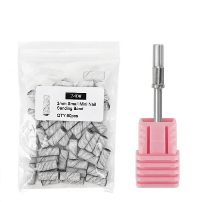 Nail Drill Bits Small Sanding Bands with Small Mandrel Bit, 50 Pcs 3mm Nail File Sanding Bands, Professional Sander Bit for Acrylic Nails Gel Manicures and Pedicure