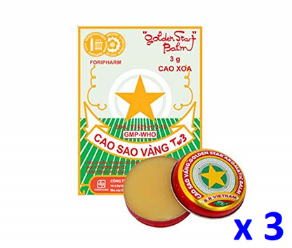 3 x Golden Star Balm Cao Sao Vang – Vietnamese All-Natural Aromatic Herbal Balm, 3g Tins