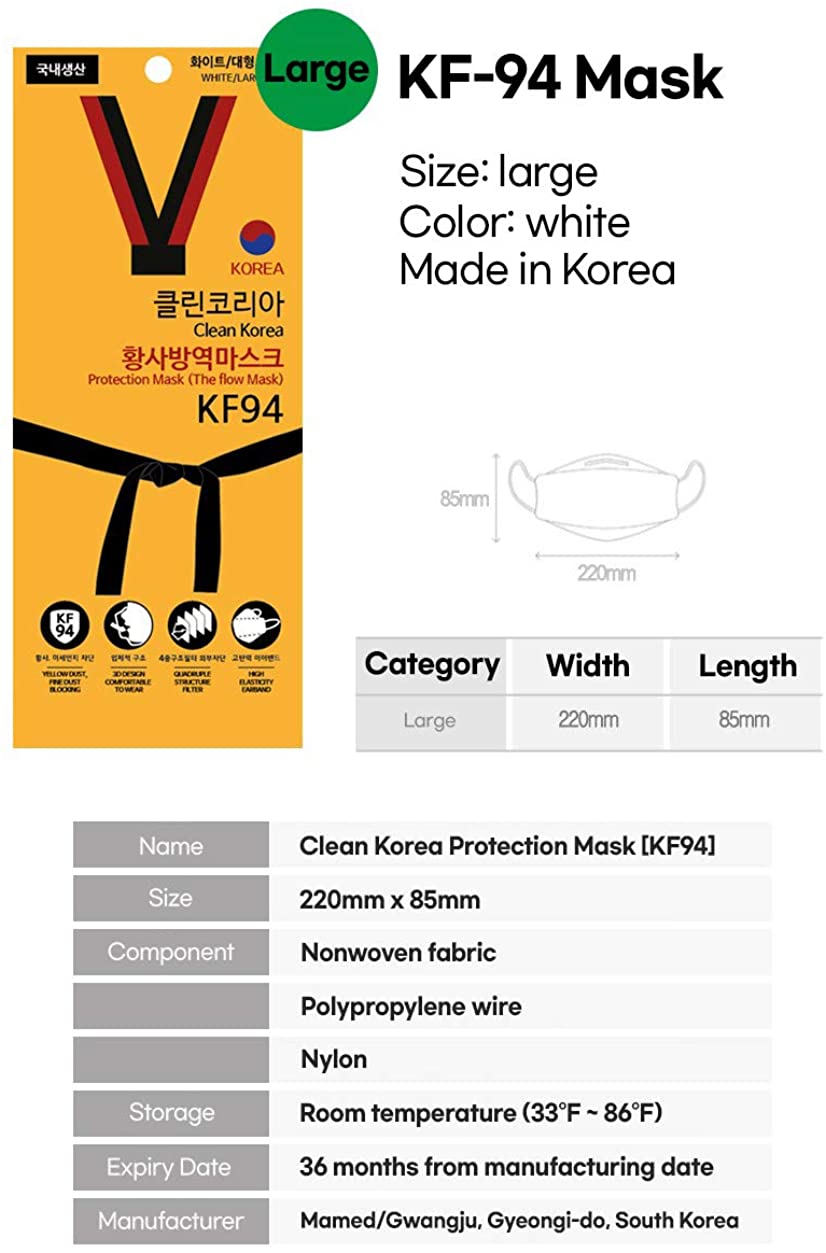 Clean Korea KF94 (White) - Protection Mask (The Flow Mask) x 10pcs - Made in KOREA