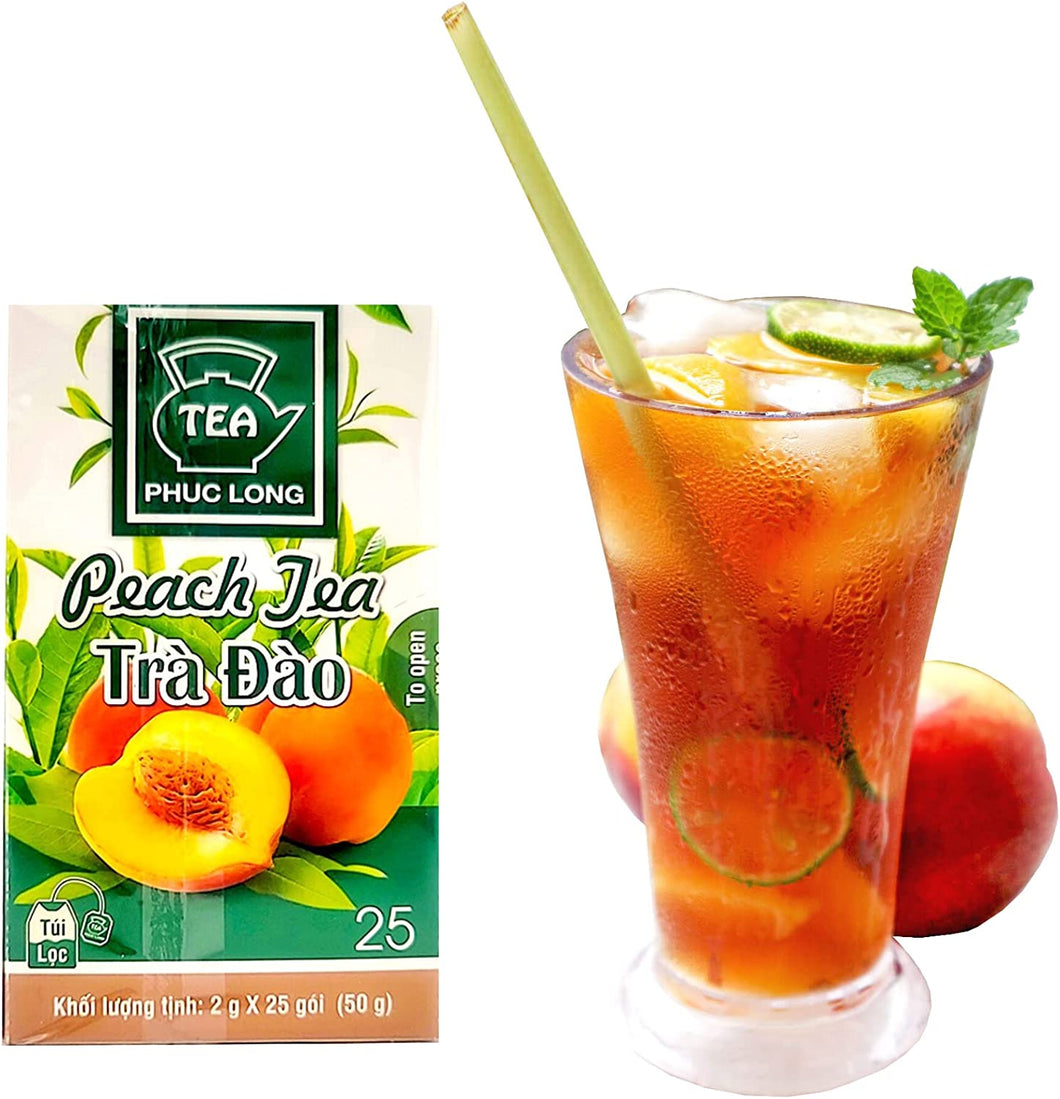 3 x Box of 25 bags x 2g  Phuc Long Tea Bag - Peach Flavored Tea - Trà Túi Lọc Hương Đào (U.S Seller)